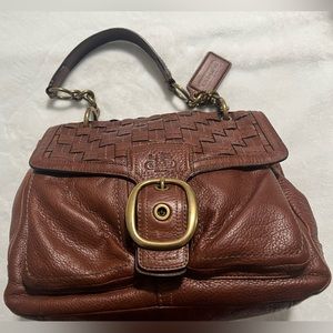 Coach Ed Bleecker Woven Flap Mahogany Leather Tattersall Tote Bag #12364